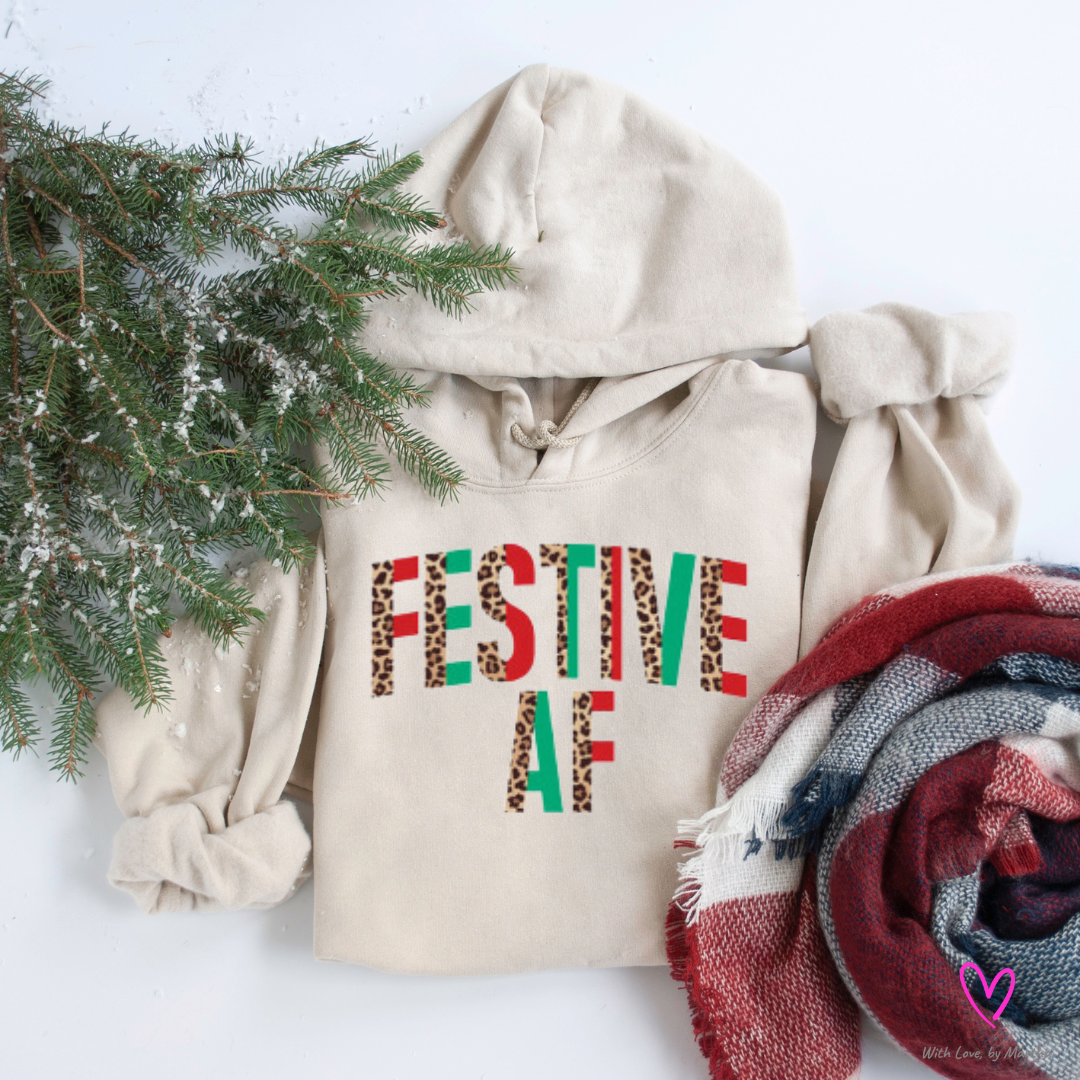 Festive AF (Leopard print) Christmas Hoodie