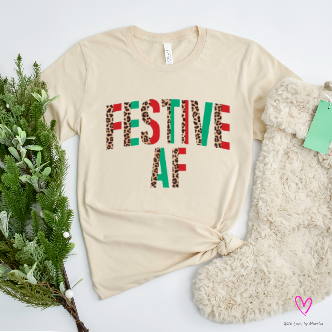 Festive AF (Leopard print) Christmas T-Shirt