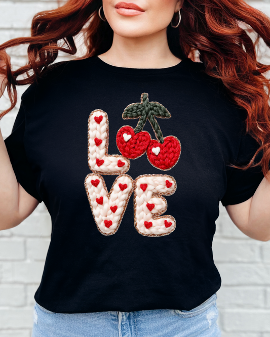 LOVE cherries (faux embroidery design) T-Shirt