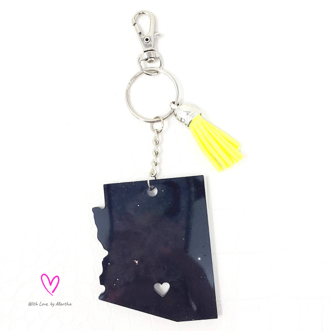 "Pitch Black" Glitter Arizona shape keychain