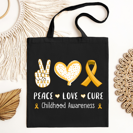 Peace Love Cure  Childhood Cancer Awareness Tote