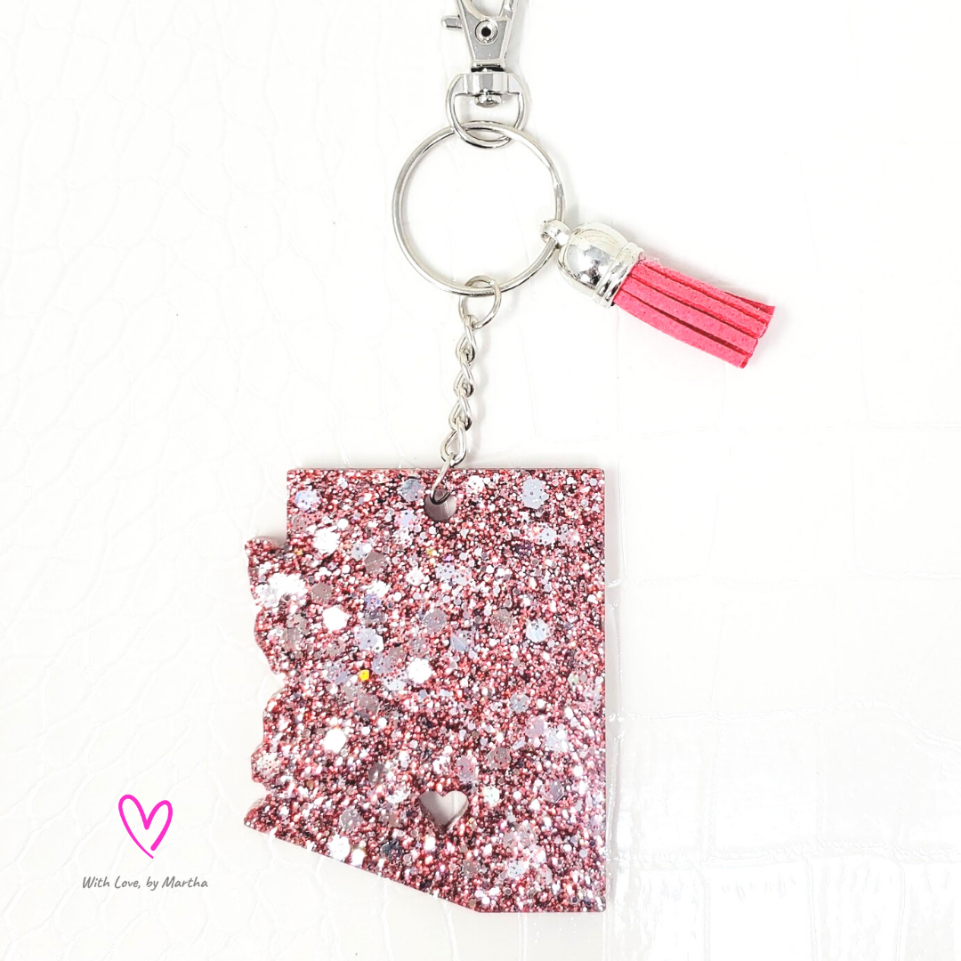 "Silver Rose" Glitter Arizona shape keychain