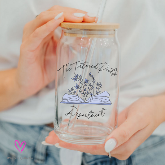 The tortured poets department books flowers glass cup 16oz
