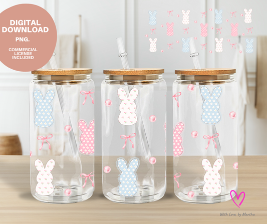Coquette Soft girl Easter Bunny 16oz Libbey Glass Can Wrap PNG &SVG- Digital Download
