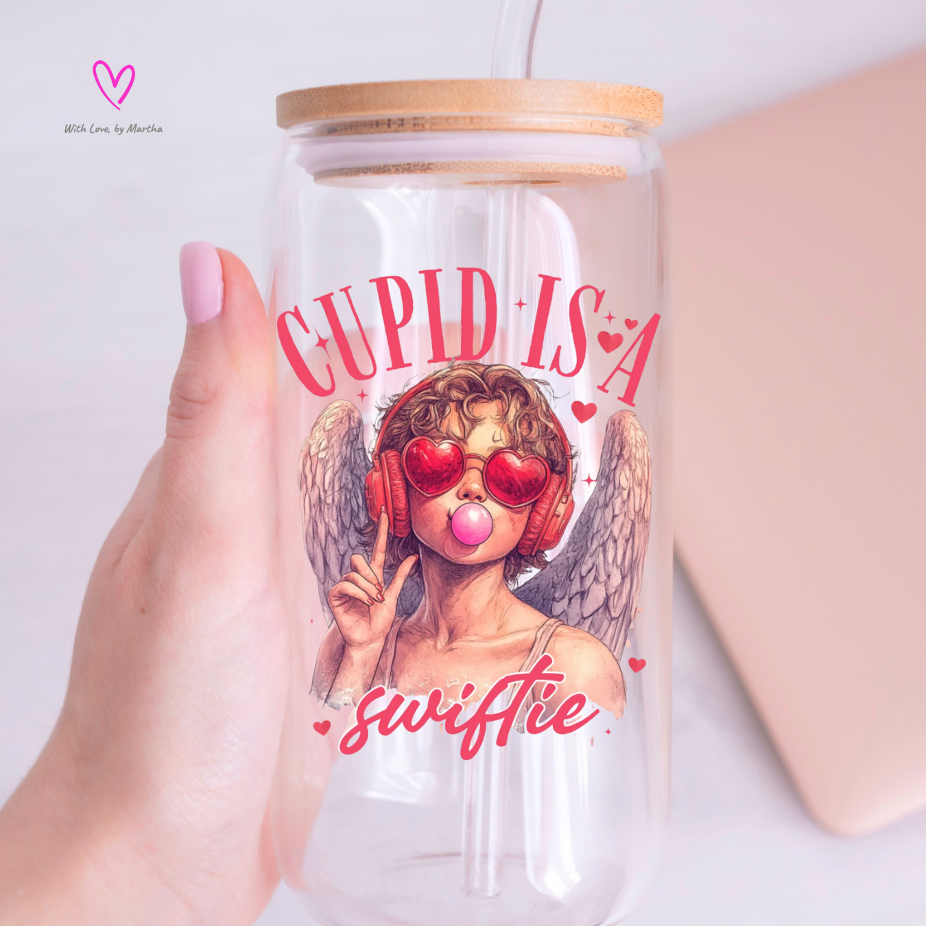 Cupid is a swiftie Glass cup 16oz