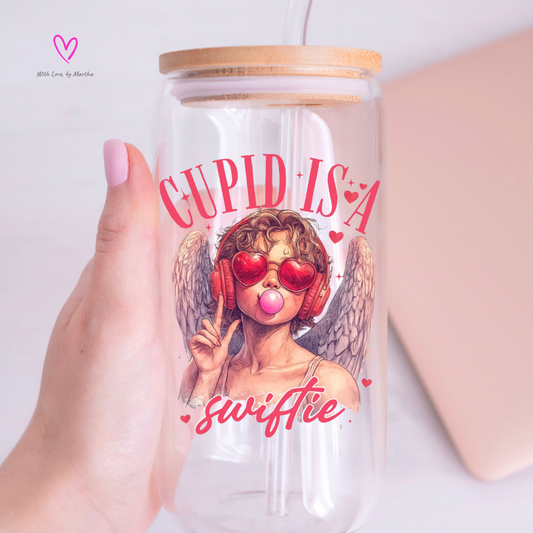 Cupid is a swiftie Glass cup 16oz