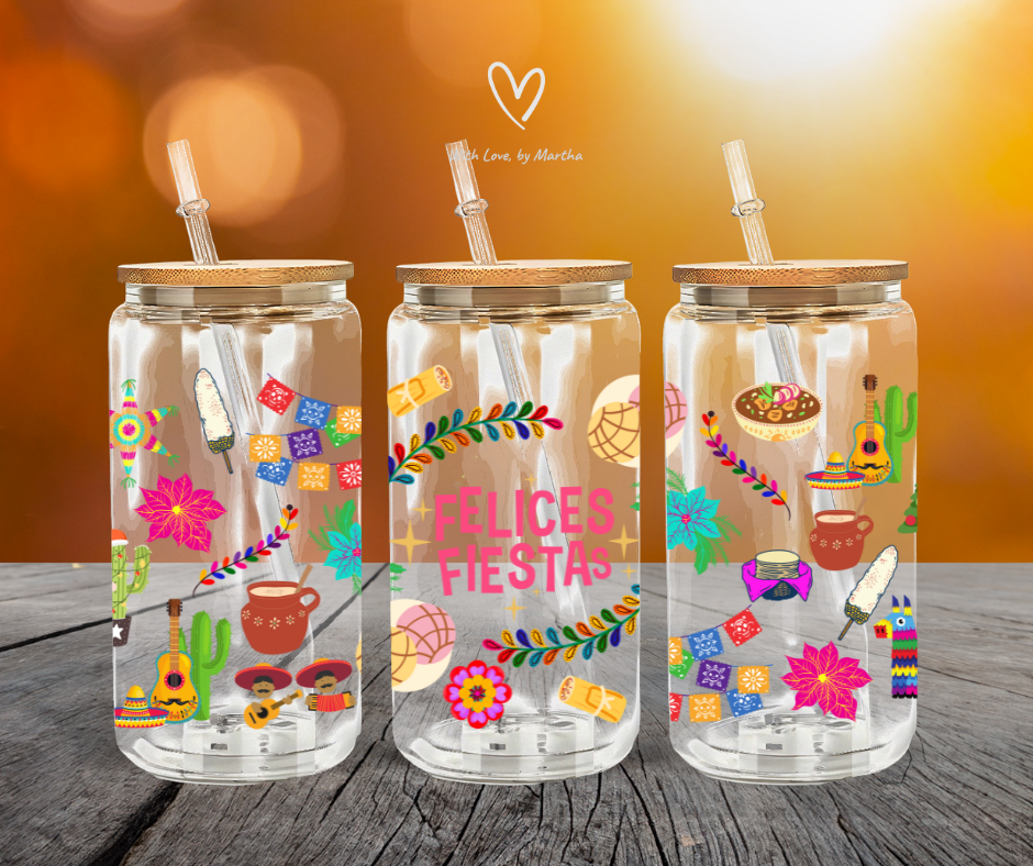 Felices Fiestas Glass cup 16oz