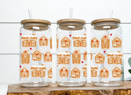 Gingerbread Houses glass cup 16oz