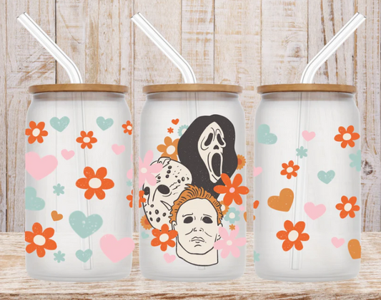 Horror Villains' Floral Glass Can 16oz