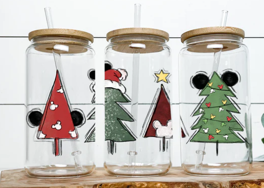 Christmas magical mouse trees glass cup 16oz