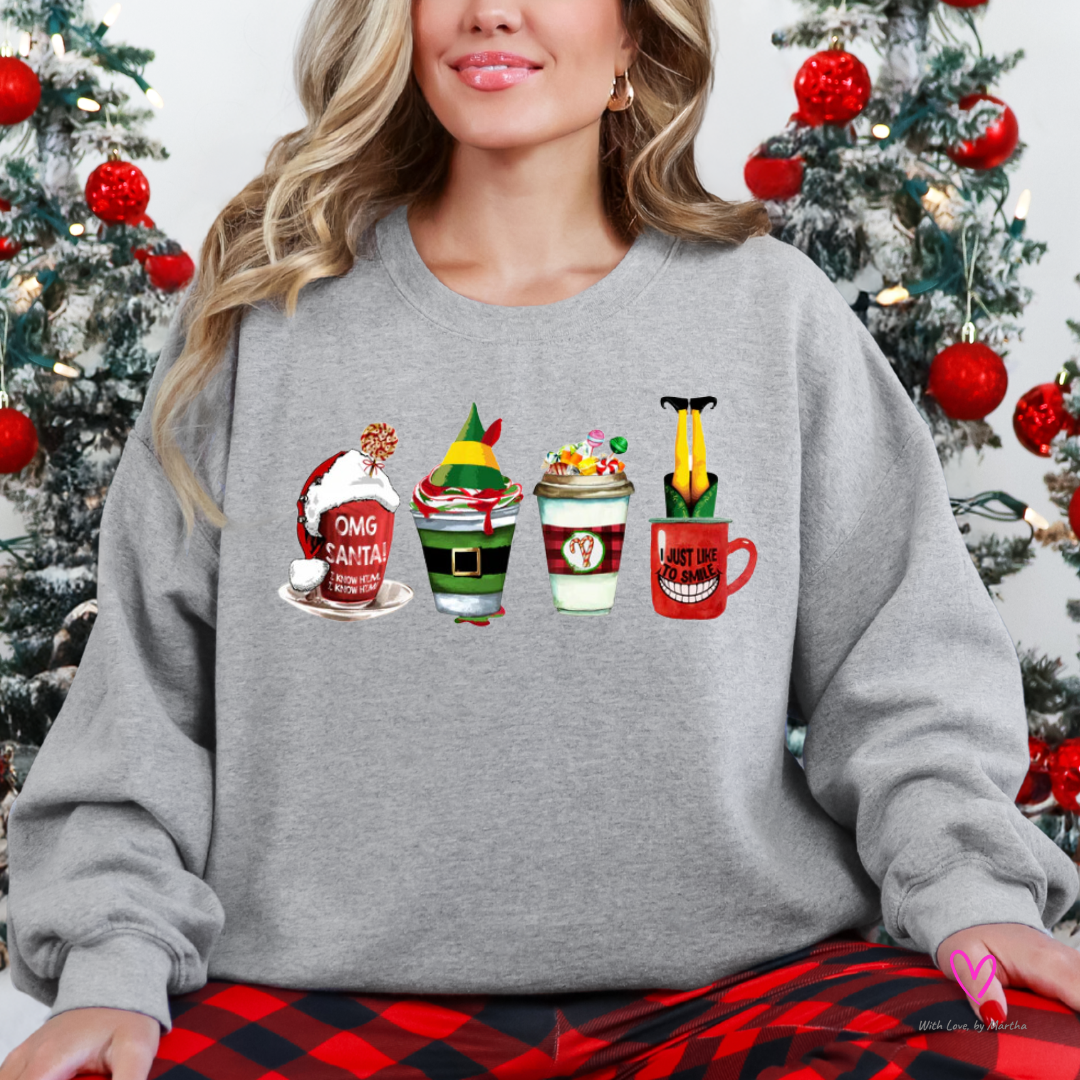 Elf Omg santa I know him christmas cups Sweatshirt