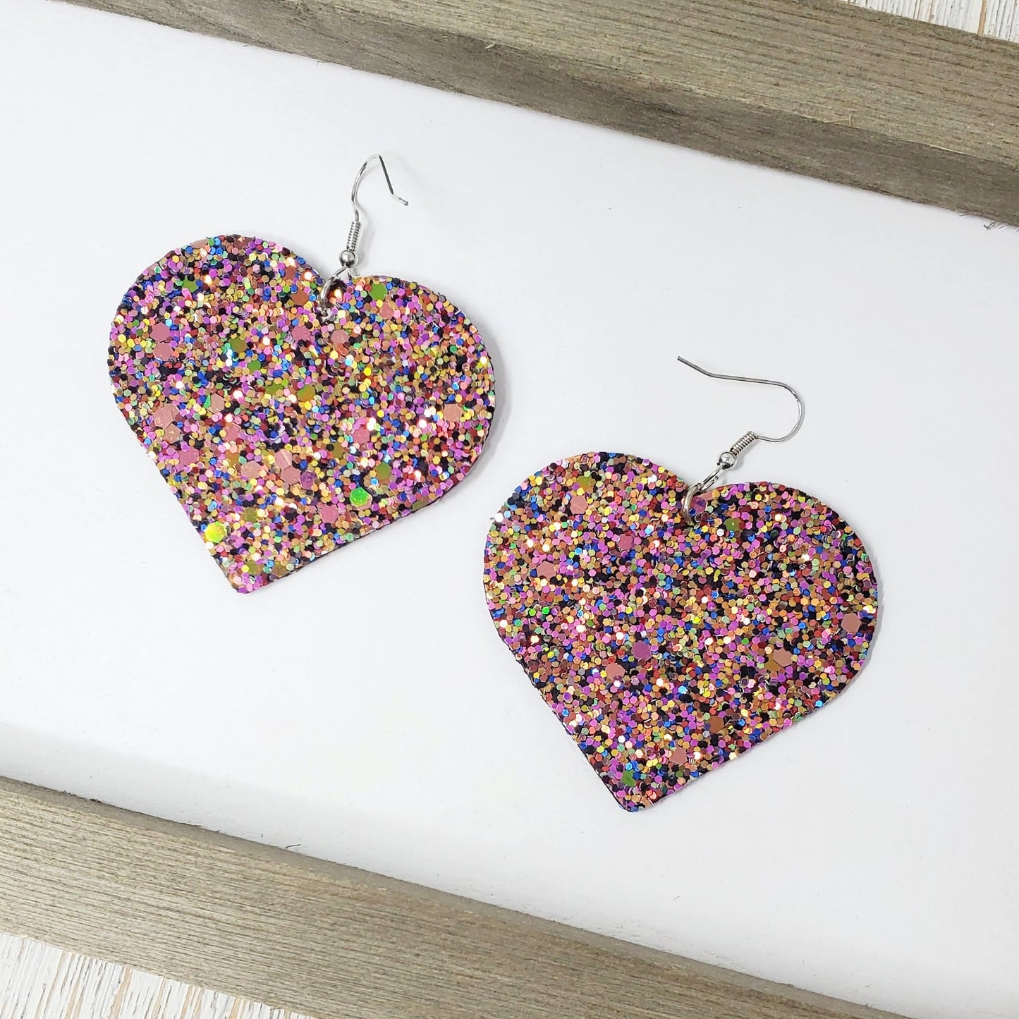 Glittery Hearts Earrings- Multicolor