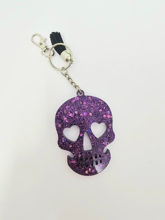 Purple glitter sugar skull keychain