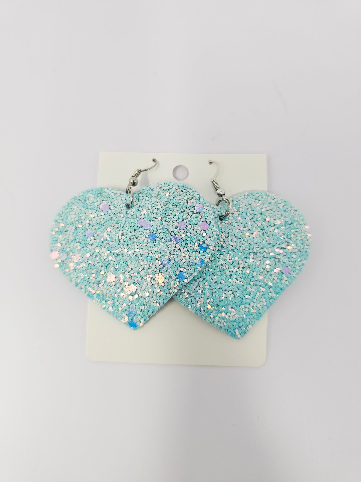 Glittery Hearts Earrings- Light Blue