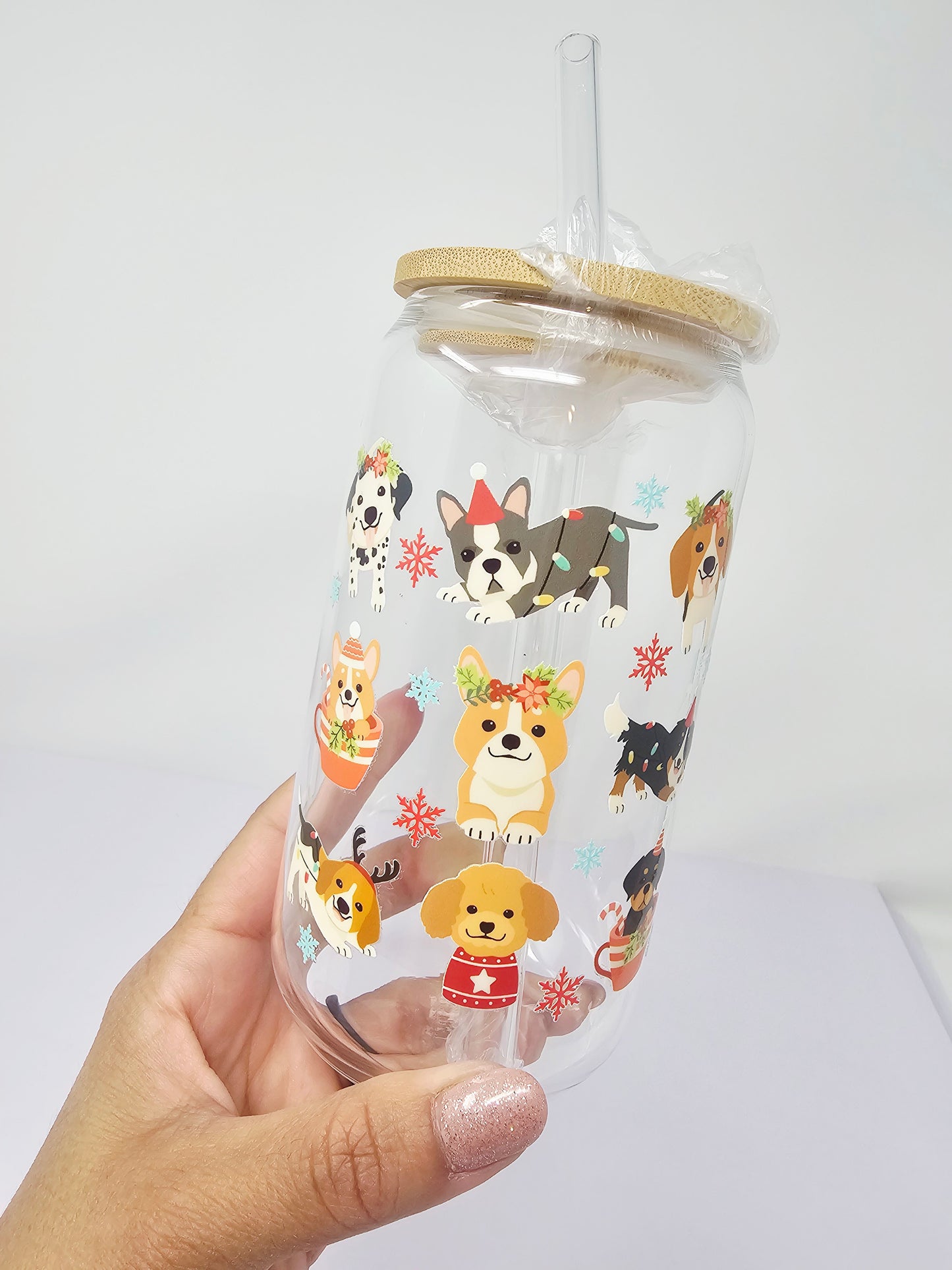 Christmas dogs Glass Cup 16oz