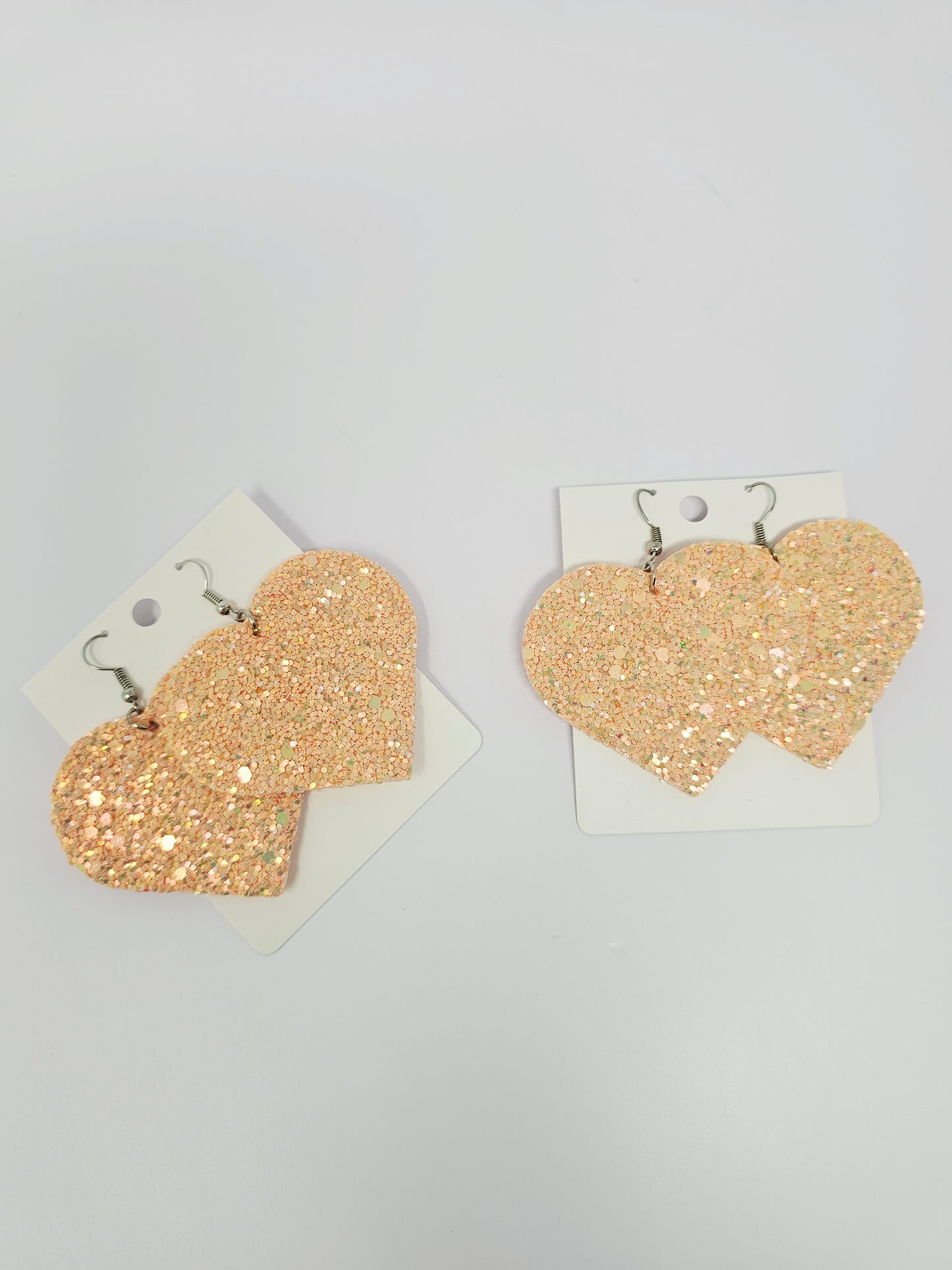 Glittery Hearts Earrings- Peach