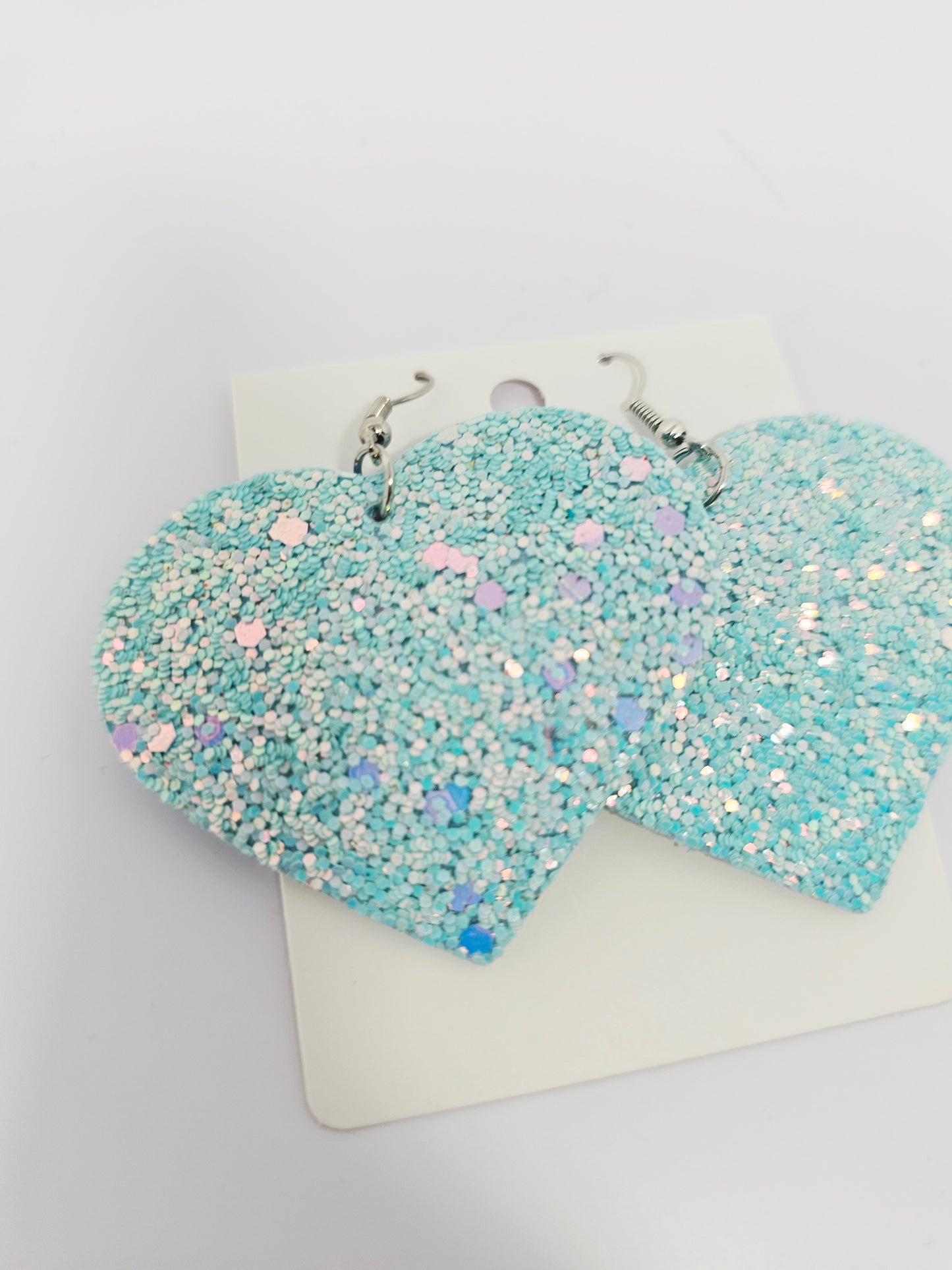 Glittery Hearts Earrings- Light Blue