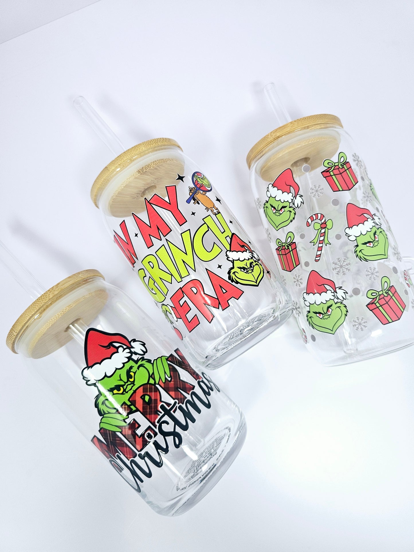 Merry Grinch Christmas Glass Cup 16oz
