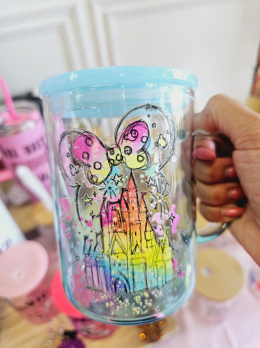 Magical watercolor castle blue glass Mug 16oz