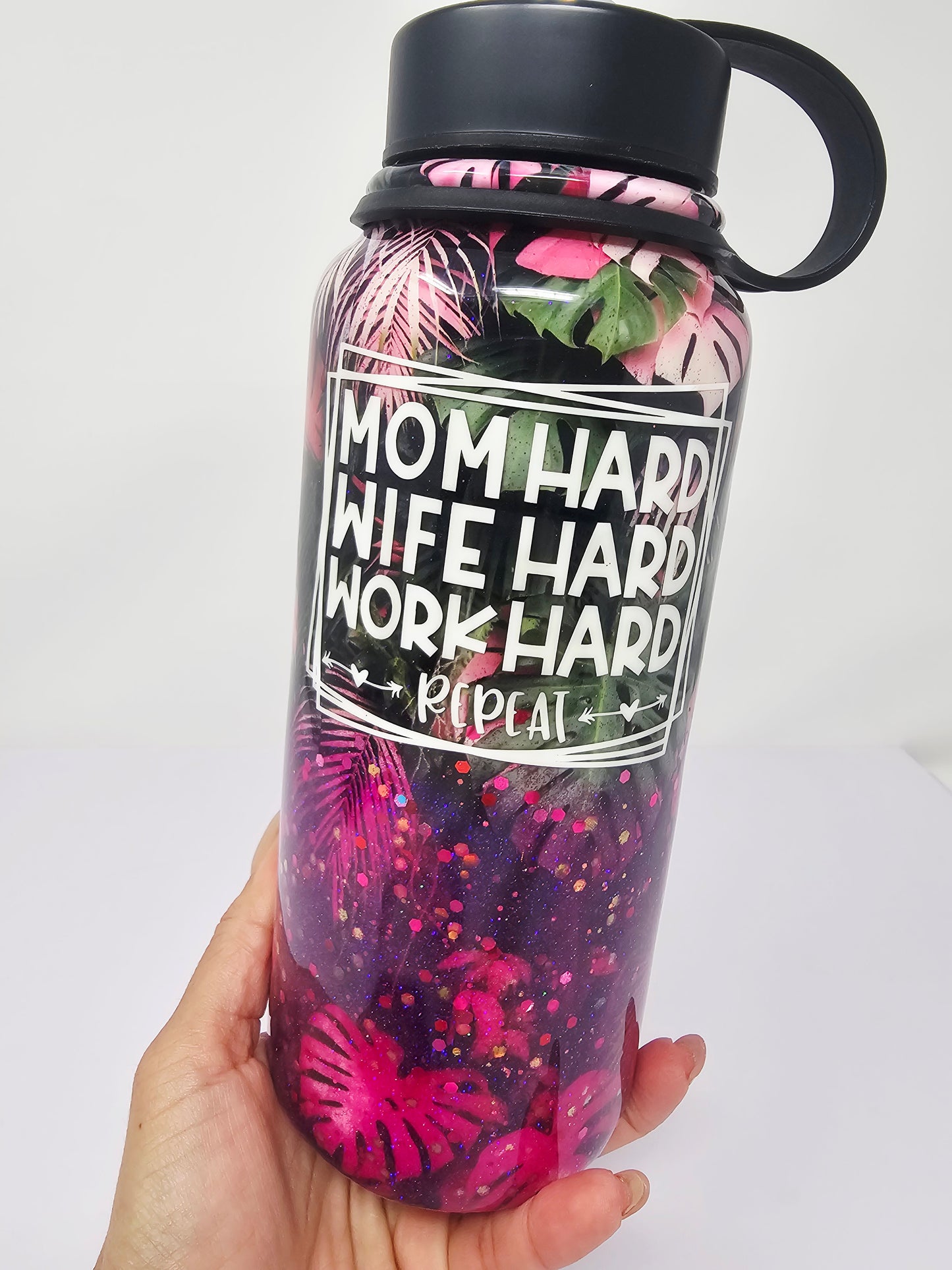 Mom Hard Wife Hard Work Hard Repeat 34oz glitter cup