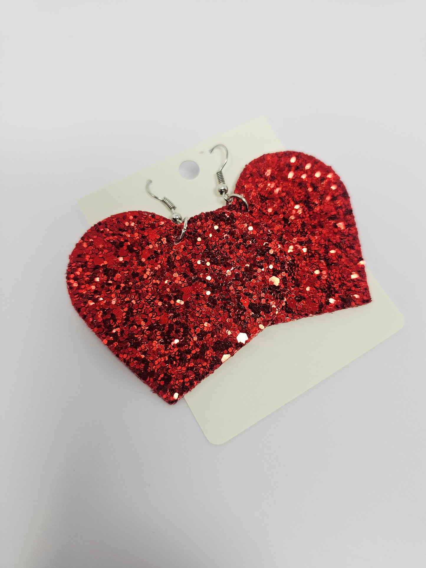 Glittery Hearts Earrings- Solid Red