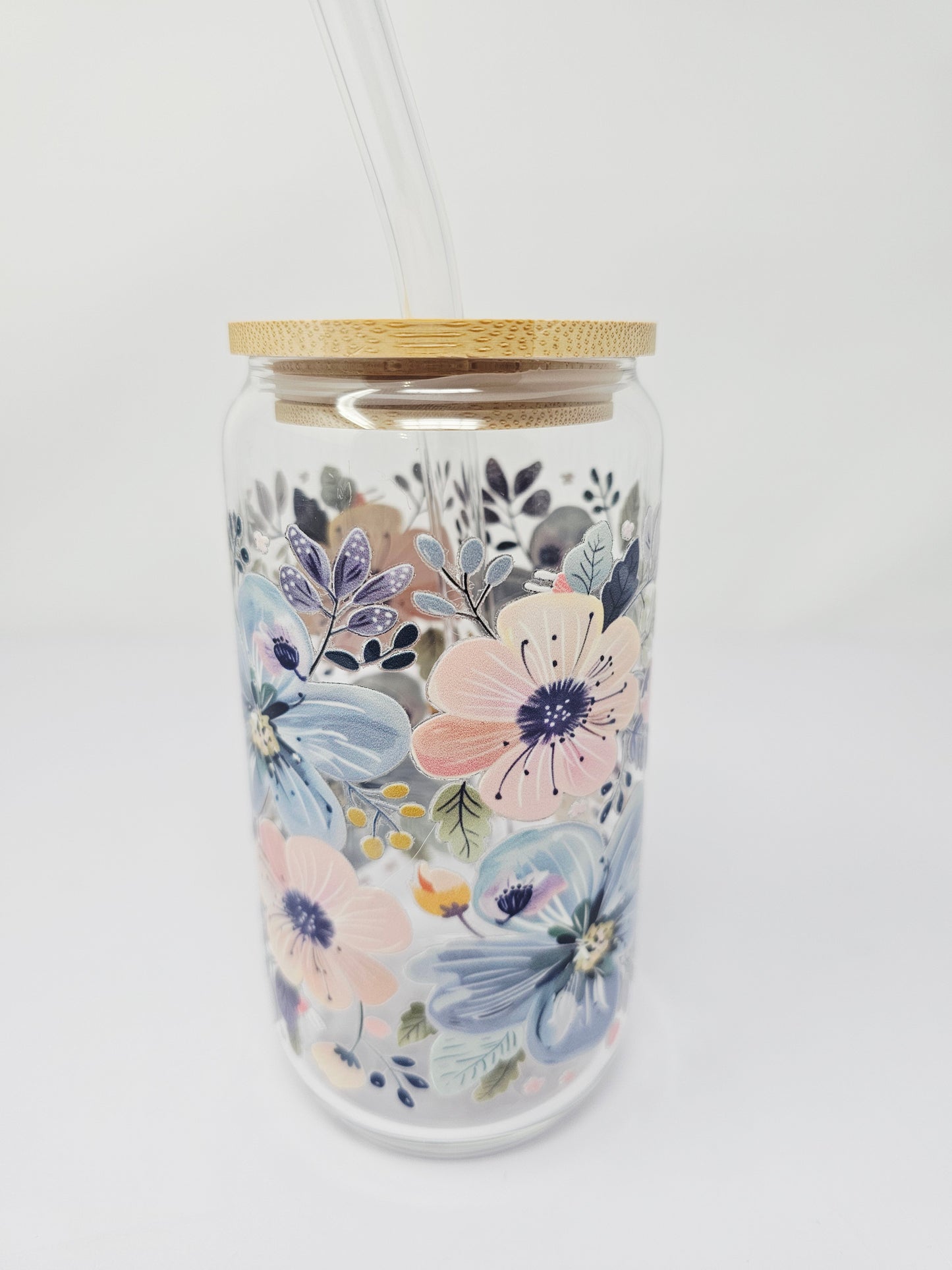 Watercolor spring flowers Glass cup 16oz