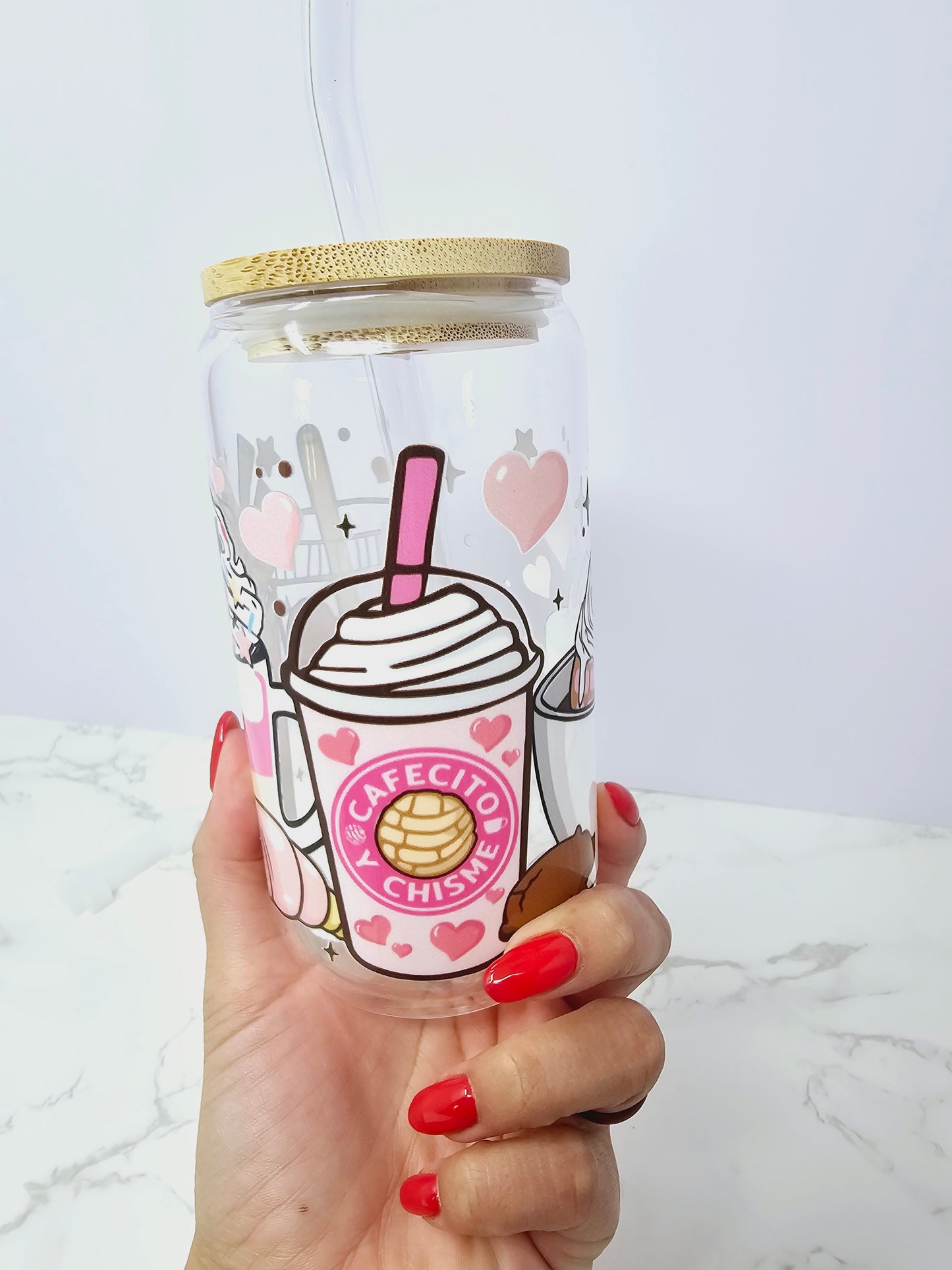 "Cafecito y Chisme" Glass Cup 16oz