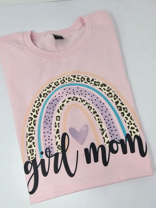 Girl Mom leopard rainbow T-Shirt