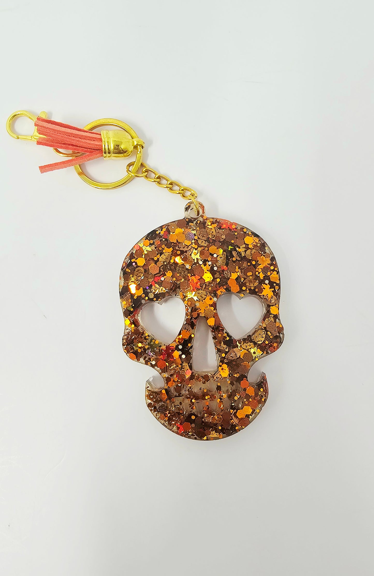 Fall glitter sugar skull keychain