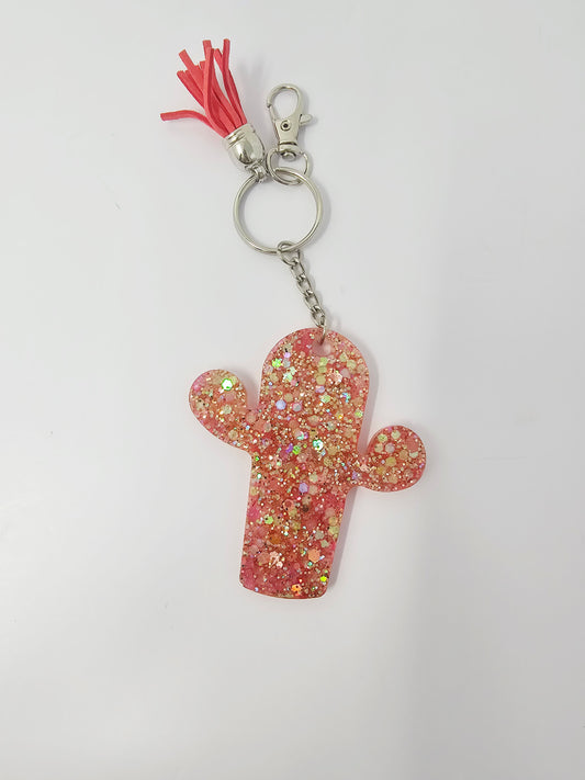 Pink Peach 🌵 Cactus shape glitter keychain