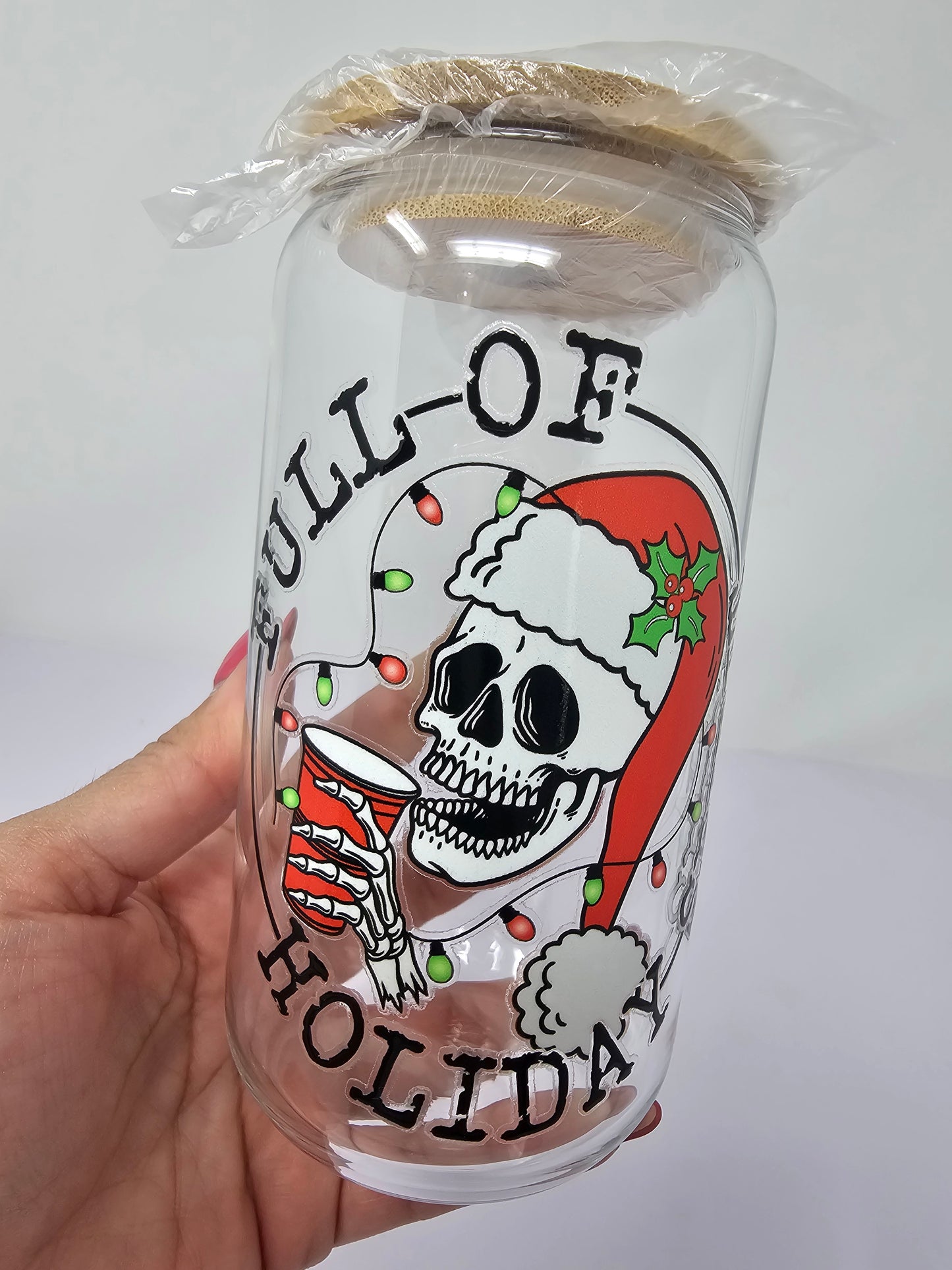 Full of Holiday Spirit Glass Cup 16oz
