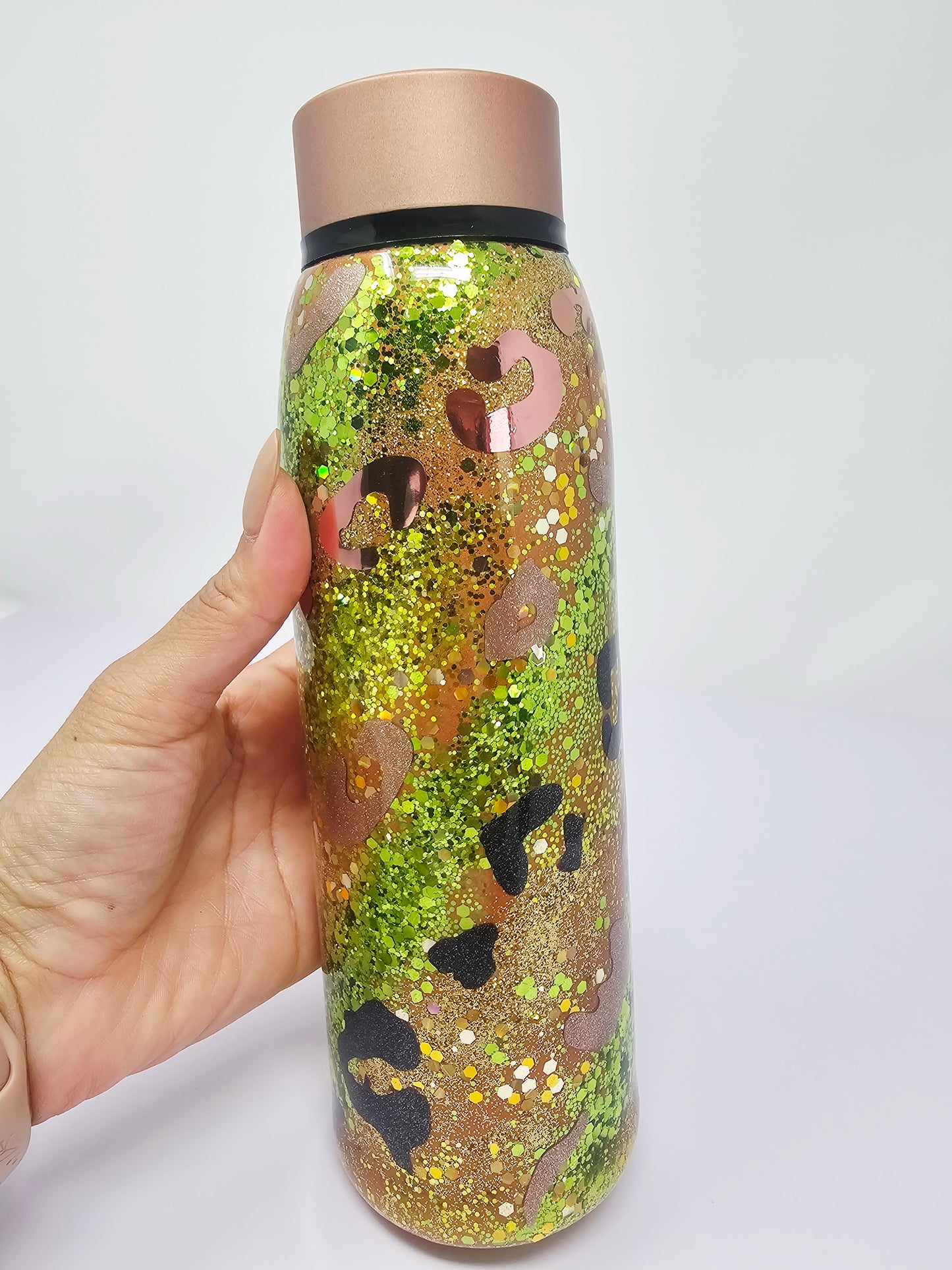 Green and gold leopard 20oz glitter tumbler