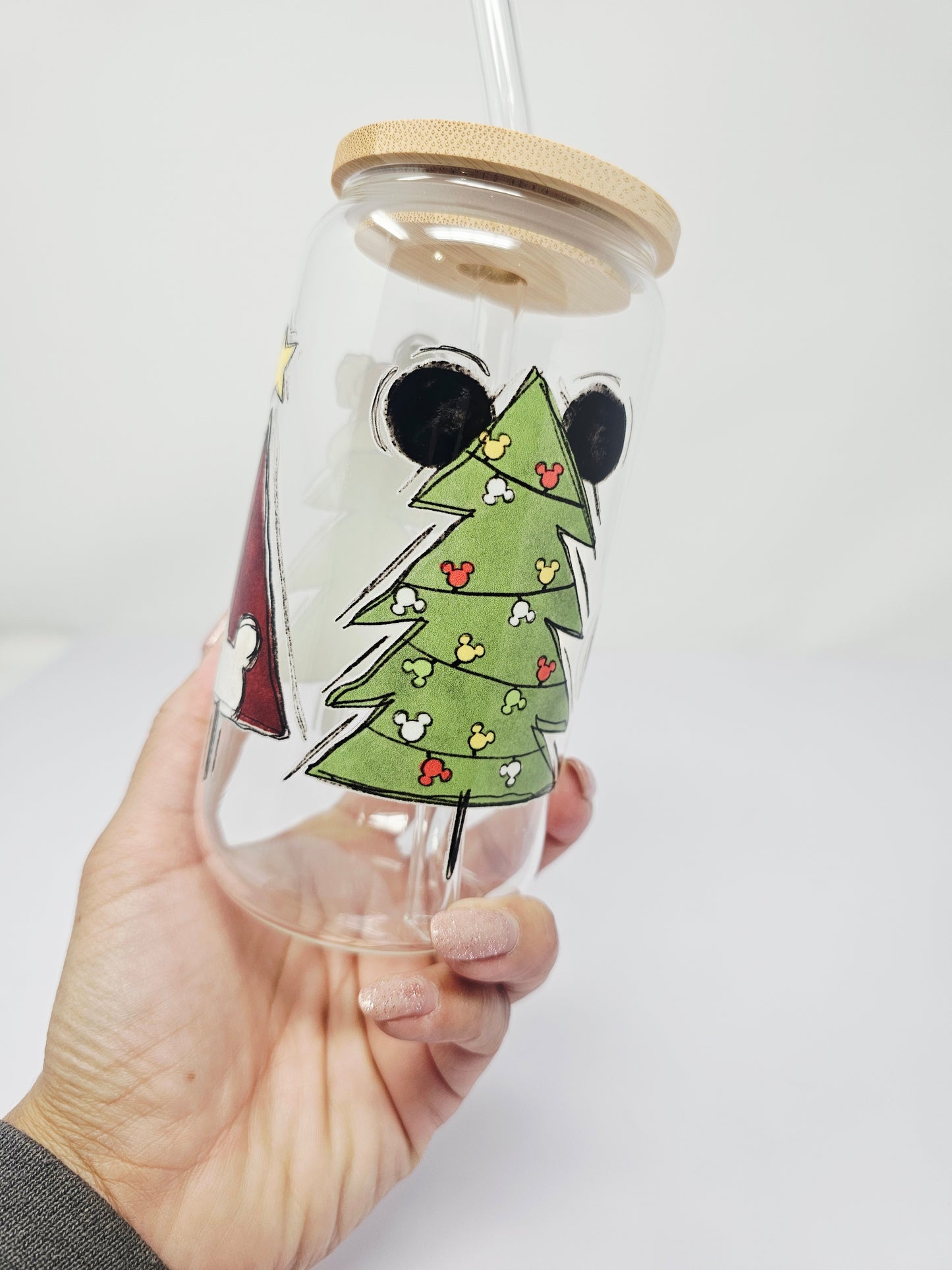 Christmas magical mouse trees glass cup 16oz