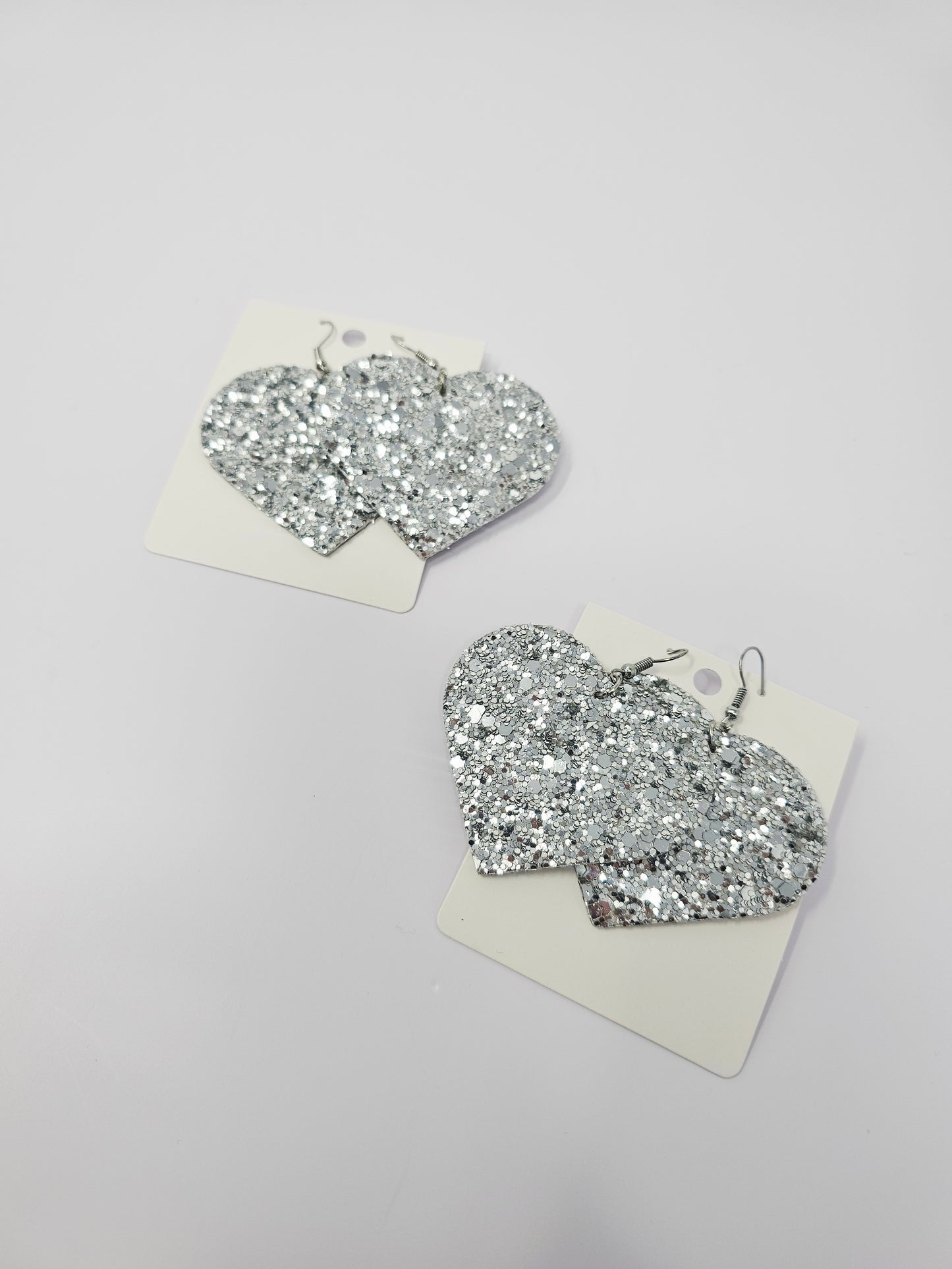 Glittery Hearts Earrings- Silver