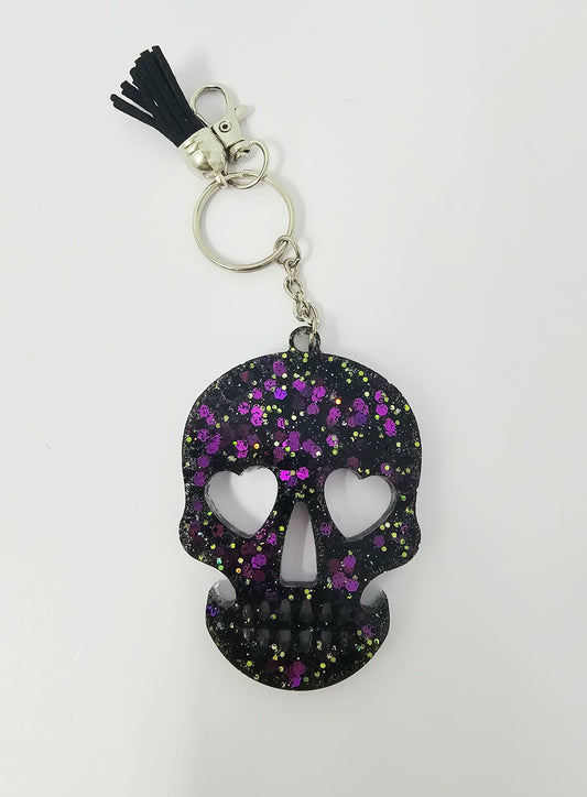 Black Purple glitter sugar skull keychain
