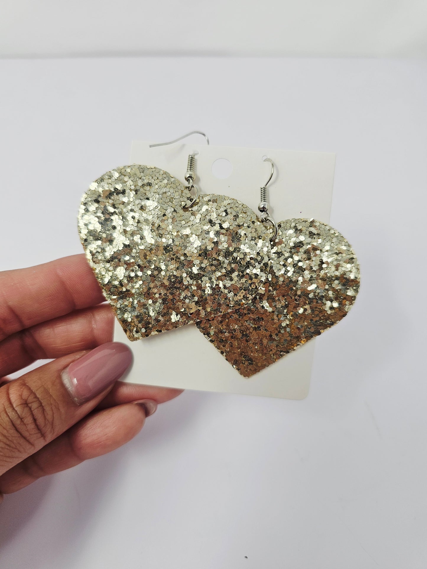 Glittery Hearts Earrings- Champagne