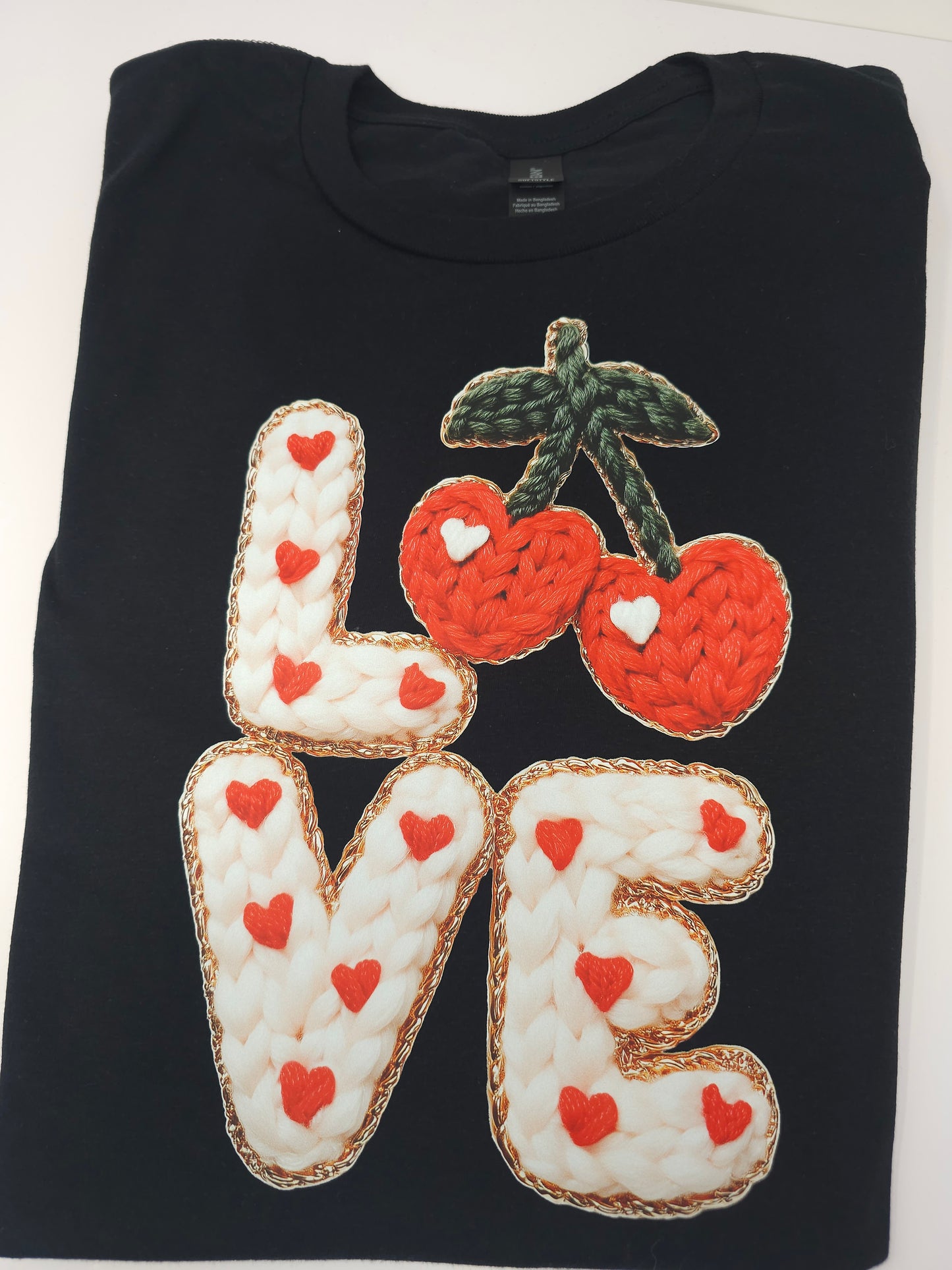 LOVE cherries (faux embroidery design) T-Shirt