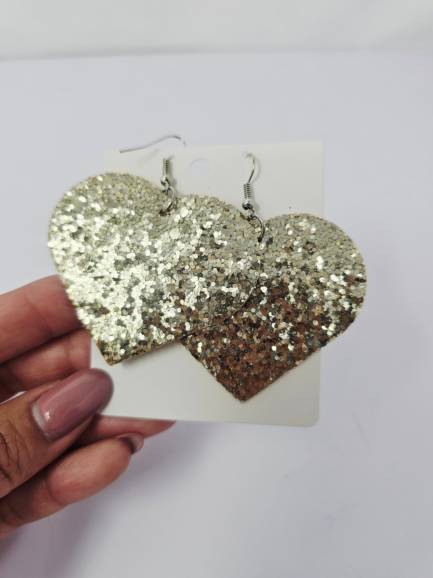 Glittery Hearts Earrings- Champagne