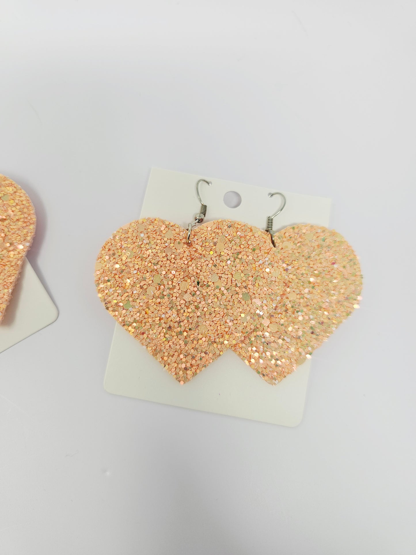 Glittery Hearts Earrings- Peach