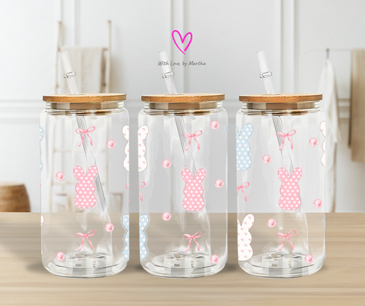 Pastel Bunnies and Bows 🎀 Glass cup 16oz