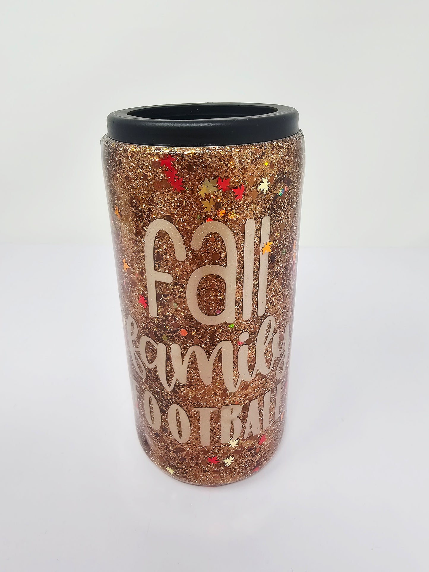 Fall, Family Football skinny can glitter koozie