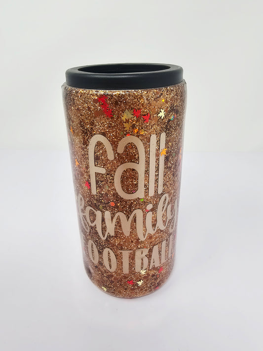 Fall, Family Football skinny can glitter koozie