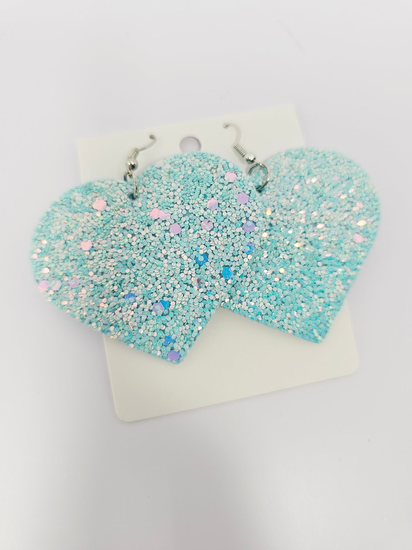 Glittery Hearts Earrings- Light Blue