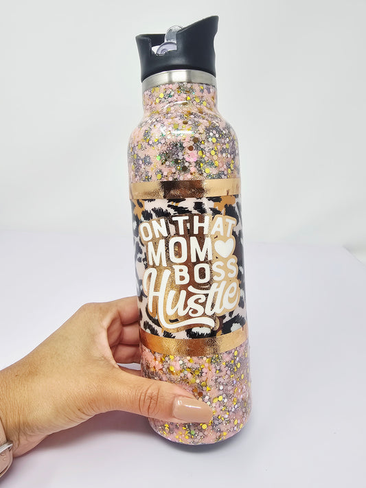 On that mom boss hustle 24oz glitter cup