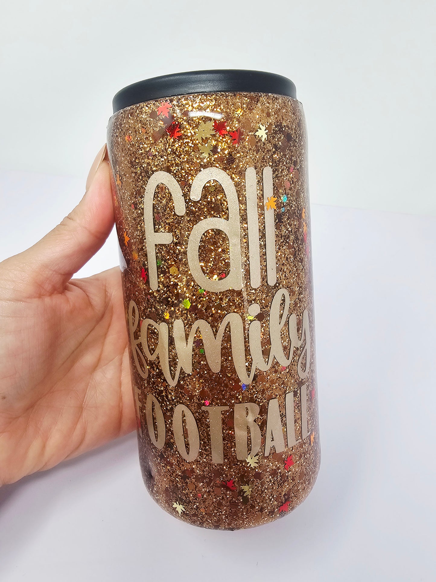 Fall, Family Football skinny can glitter koozie