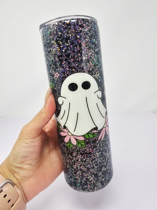 Ghost black silver 20oz glitter cup