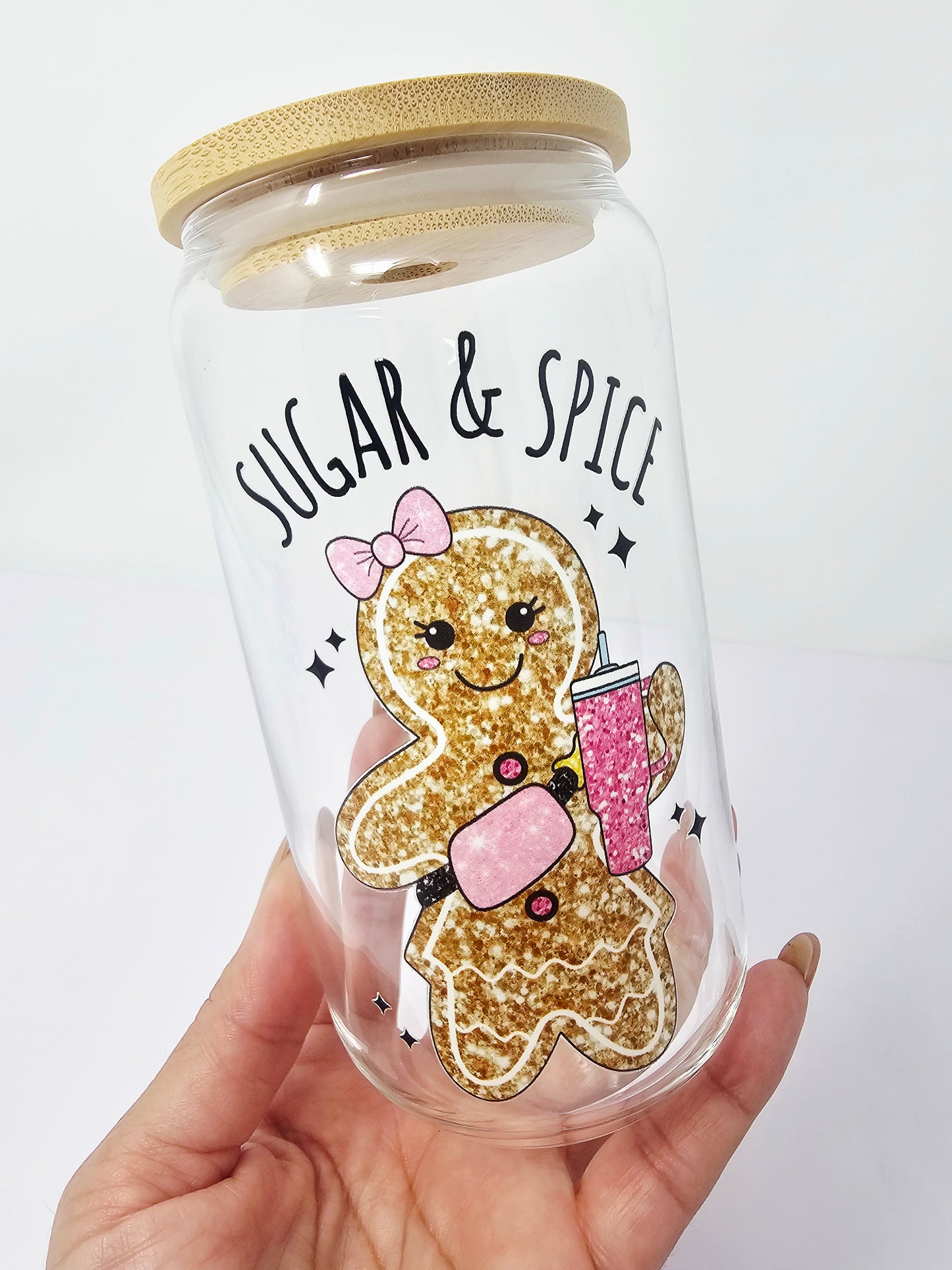 Sugar & Spice Glitter Christmas Glass Cup 16oz