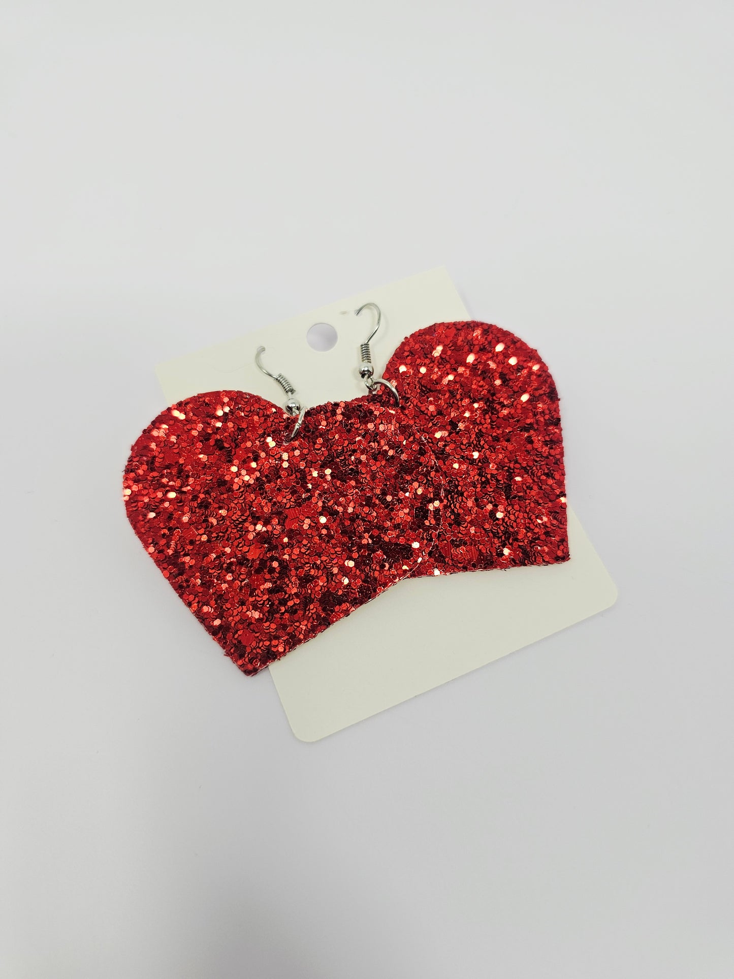 Glittery Hearts Earrings- Solid Red