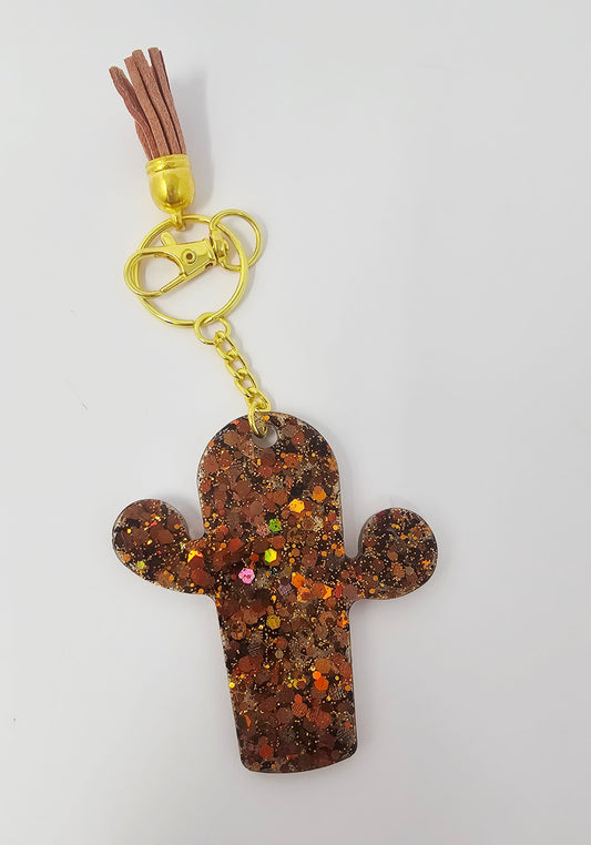 Fall Browns 🍁 🌵 Cactus shape glitter keychain w/charm