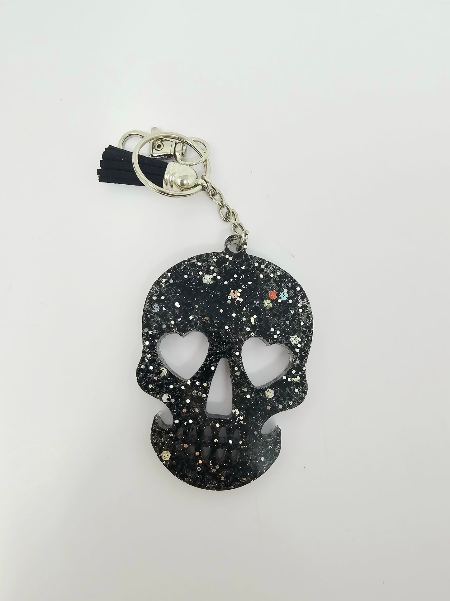 Black Sparkle cute skull 💀 glitter keychain